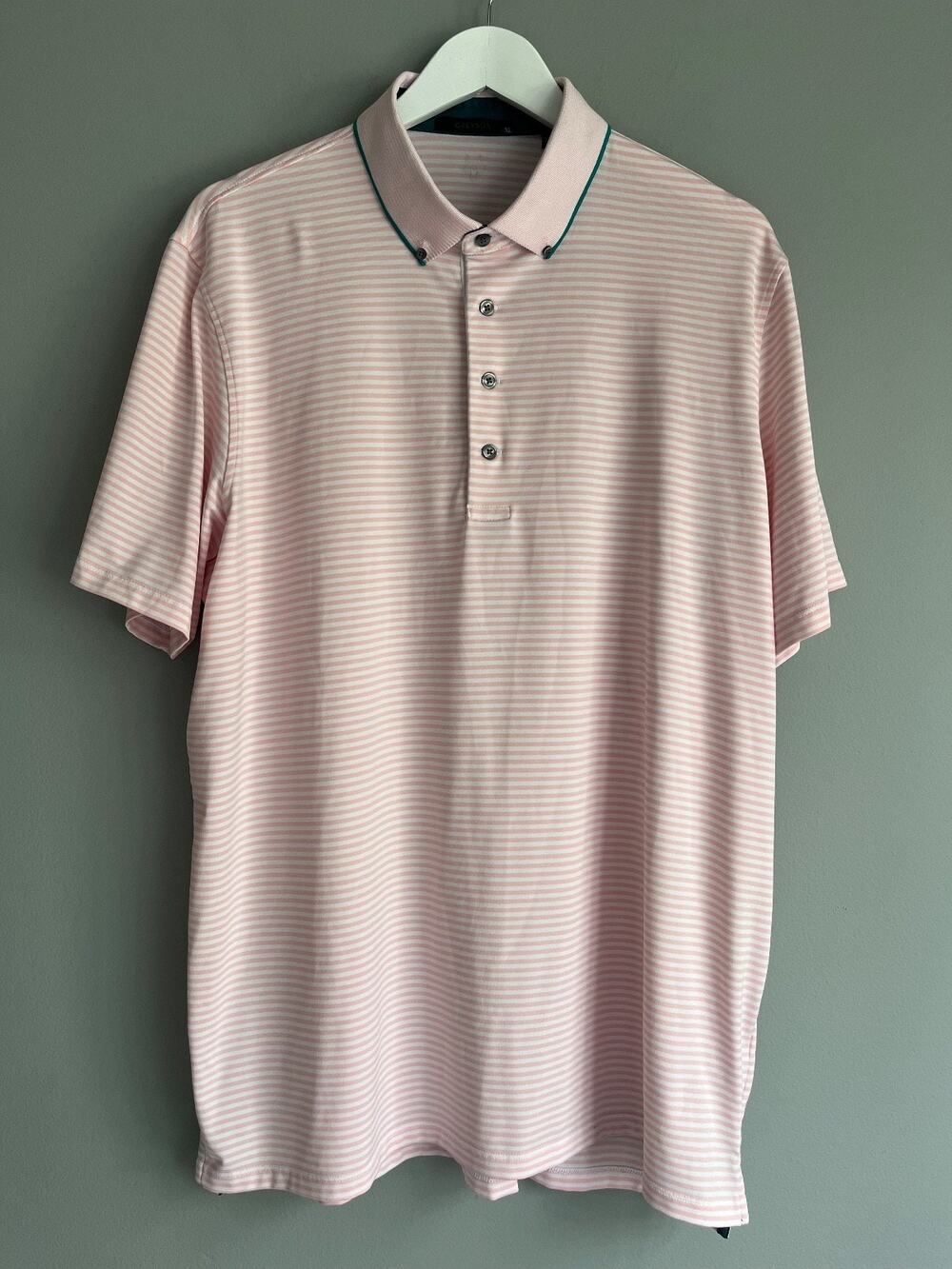 Greyson Men's Striped Golf Polo Shirt XL Pink White Performance Stretch Preppy